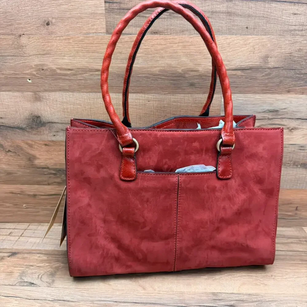 Patricia Nash Sz Medium Leather Primrose Satchel Red Handbag